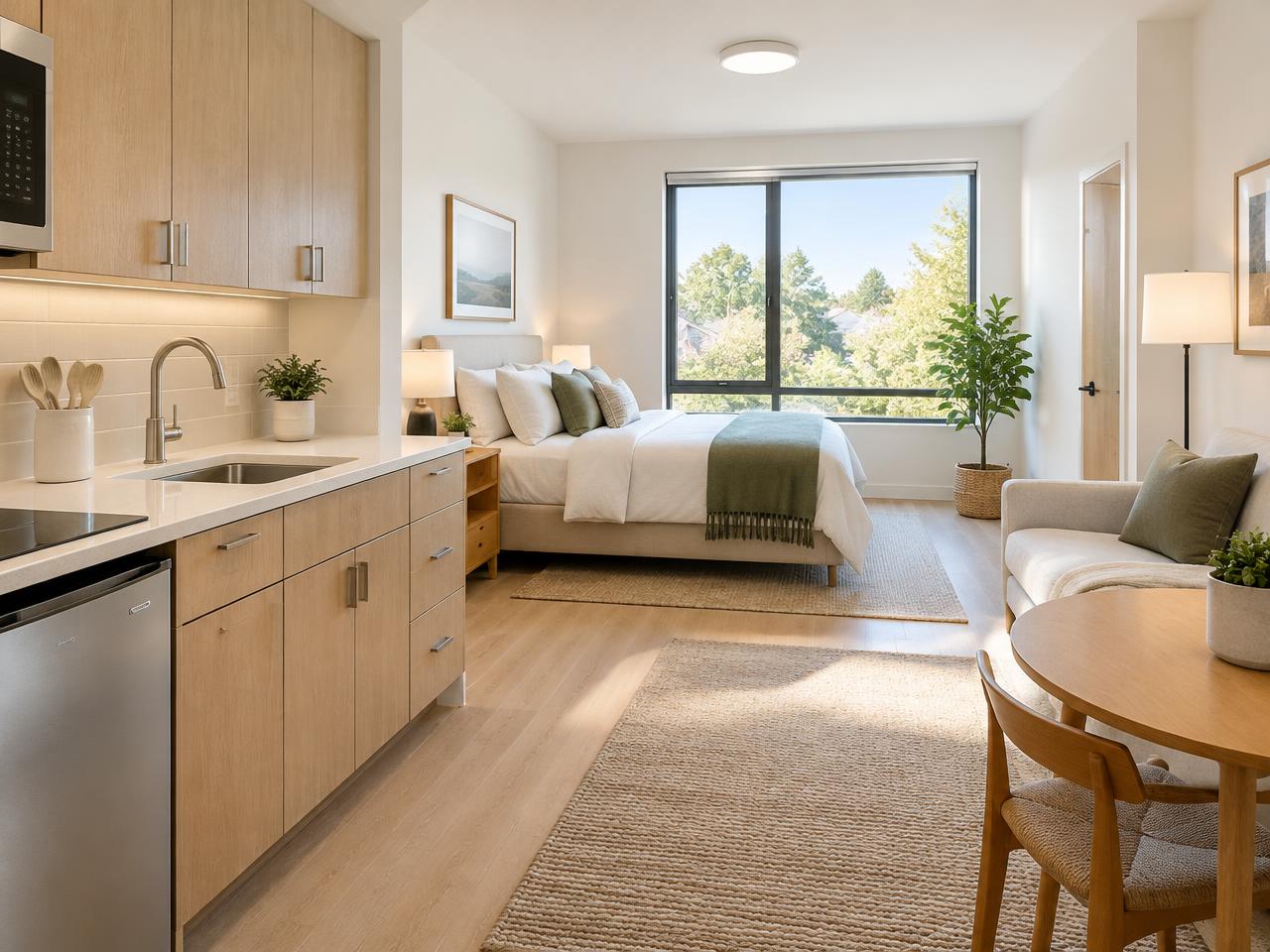 Junior ADU studio suite with efficiency kitchen inside a Sacramento home
